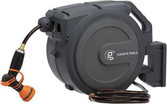 50ft Auto-Rewind Garden Hose Reel - 180° Swivel Wall Mount, Heavy-Duty Navy Blue (Kink-Free Design)